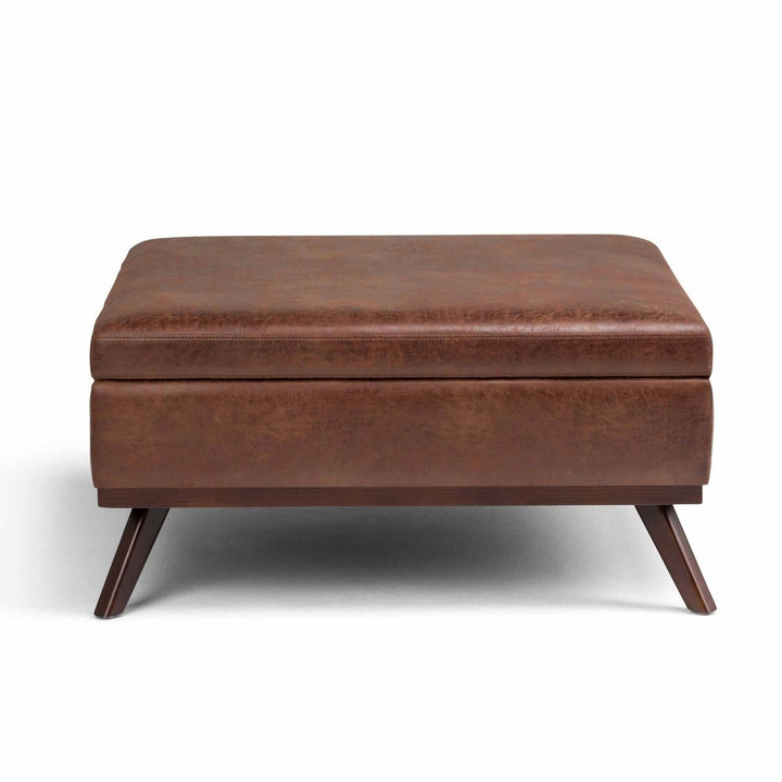 Owen Medium Square Coffee Table Ottoman Distressed Vegan Leather Storage 36x36 Image 9