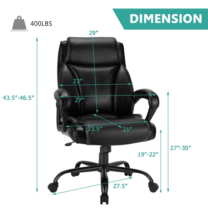 400 LBS Big and Tall Leather Office Chair Adjustable High Back Task Chair Image 3