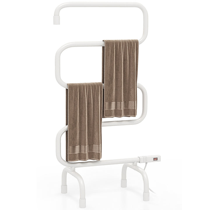 100W Electric Towel Warmer Drying Rack Freestanding and Wall Mounted White Image 1