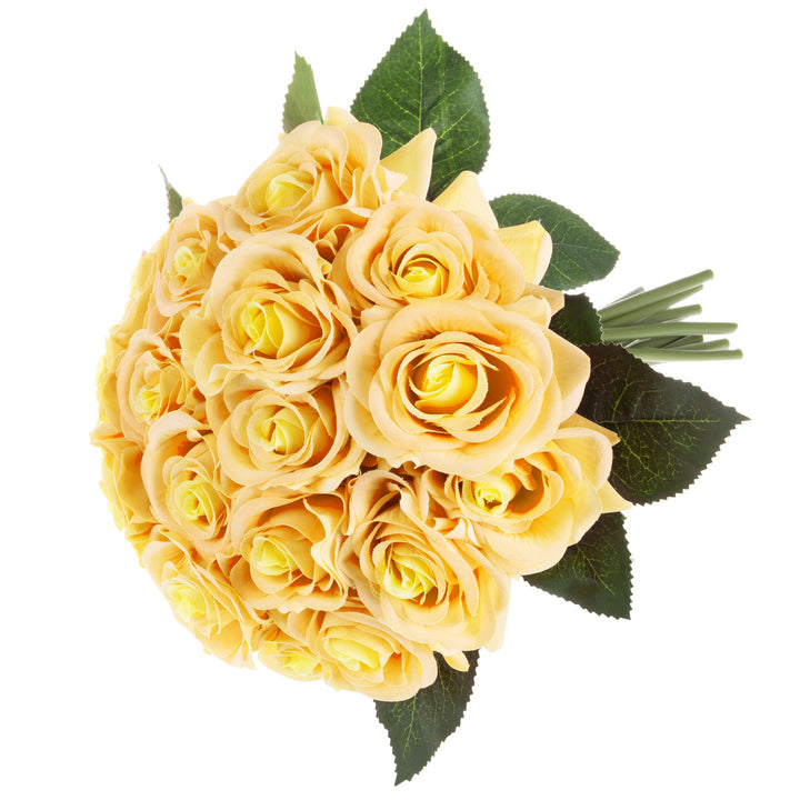 Artificial Yellow Rose Bundles 18 Pcs Real Touch 11.5 Inch Fake Flowers Image 1