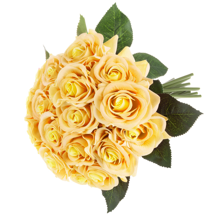 Artificial Open Yellow Rose Bundles 18 Pc Real Touch Fake Flowers 11.5 Inch Image 1
