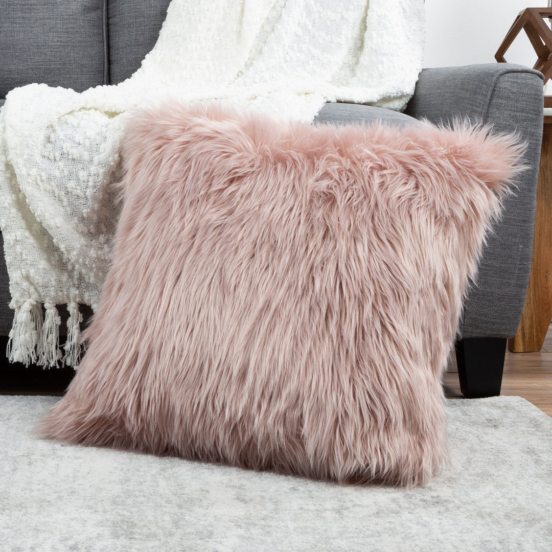 Large Throw Pillow Pink Shag Furry Decor for Couch or Bed 22 Inches Image 1