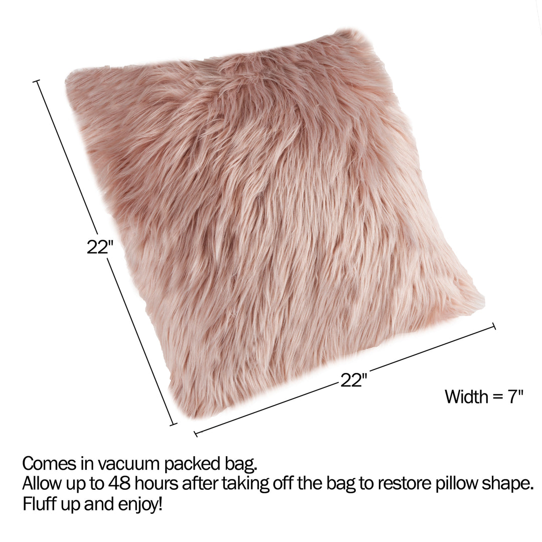 Blush Pink 22 Inch Large Throw Pillow Furry Decor for Couch Bed Plush Comfort Image 2