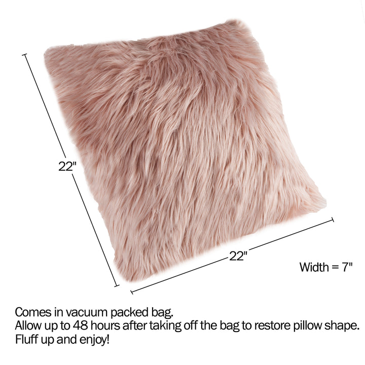 Large Throw Pillow Pink Shag Furry Decor for Couch or Bed 22 Inches Image 2