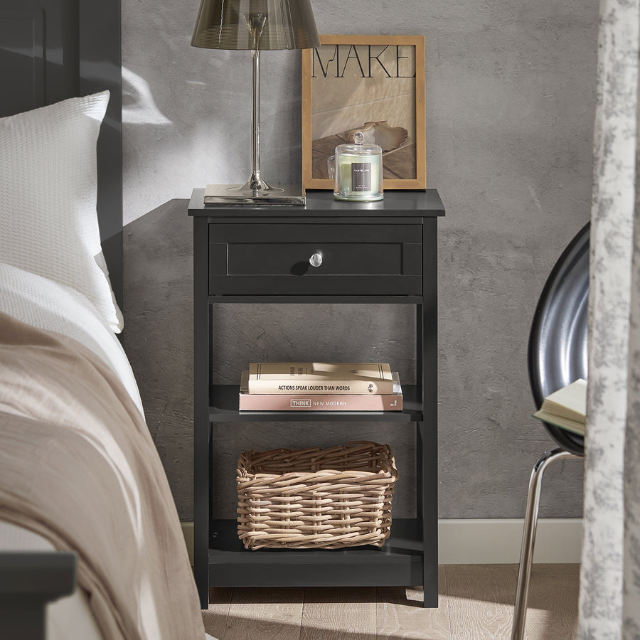 Haotian FBT46-SCH, Bedside End Table with Drawers Black Image 1