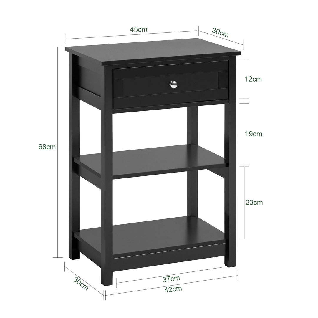 Haotian FBT46-SCH Black Bedside End Table with Drawers MDF 17.7x11.8x26.8 in Image 2