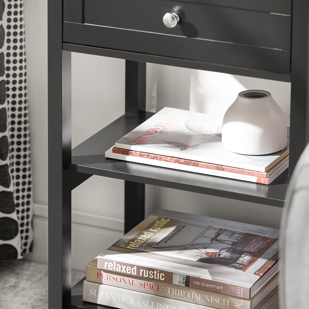 Haotian FBT46-SCH Black Bedside End Table with Drawers MDF 17.7x11.8x26.8 in Image 4