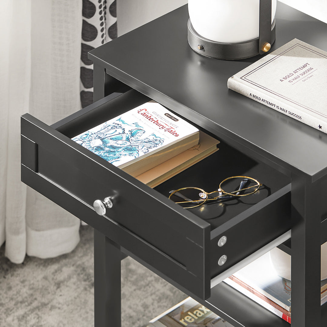 Haotian FBT46-SCH, Bedside End Table with Drawers Black Image 5