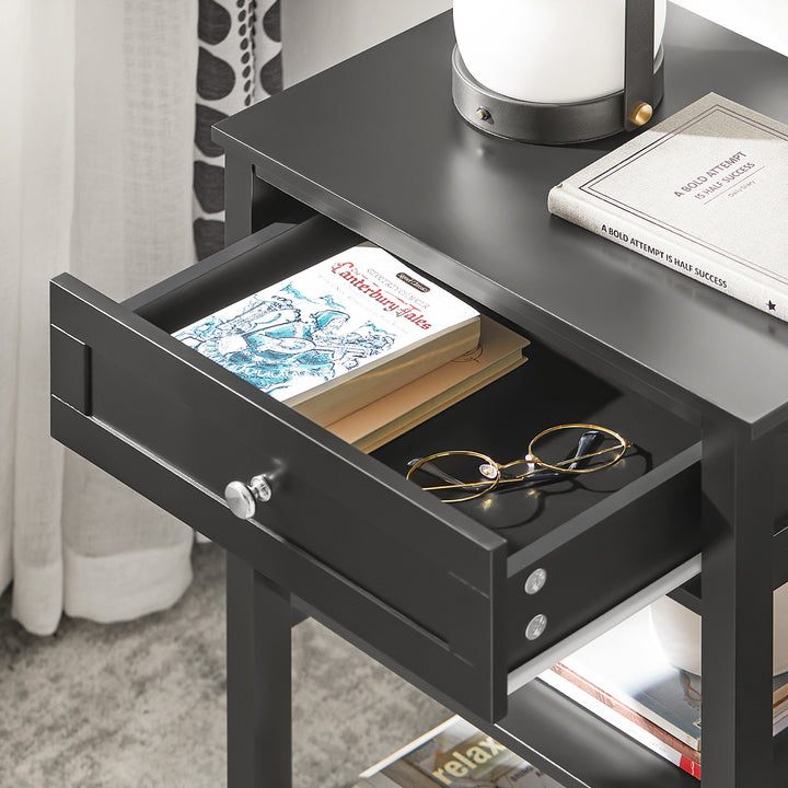 Haotian FBT46-SCH Black Bedside End Table with Drawers MDF 17.7x11.8x26.8 in Image 5