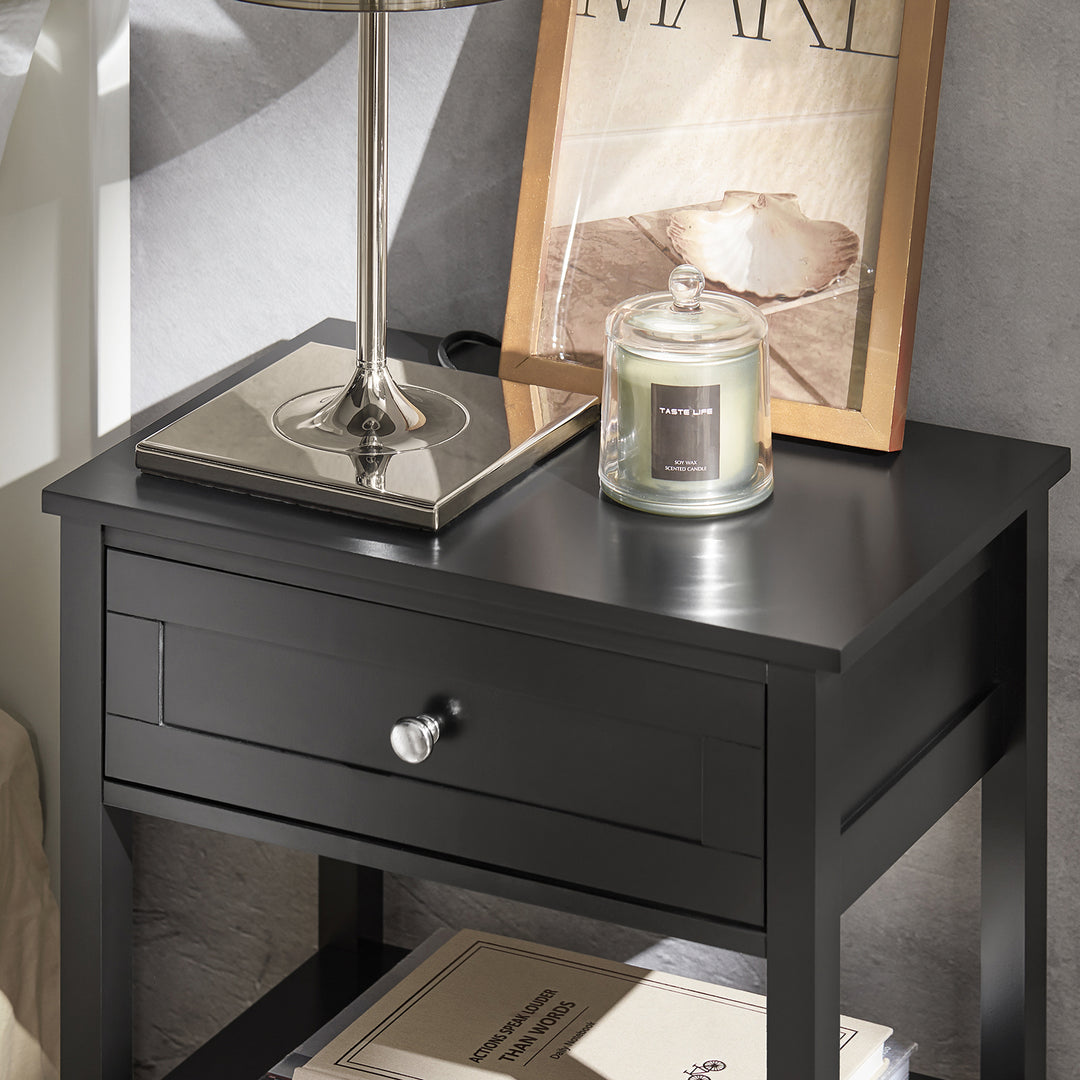 Haotian FBT46-SCH Black Bedside End Table with Drawers MDF 17.7x11.8x26.8 in Image 6