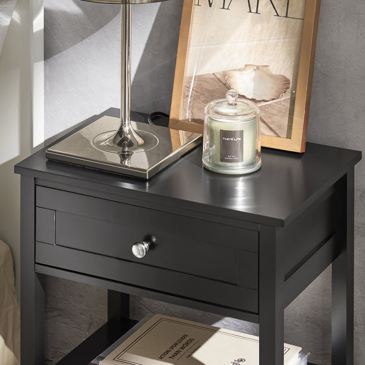 Haotian FBT46-SCH, Bedside End Table with Drawers Black Image 6