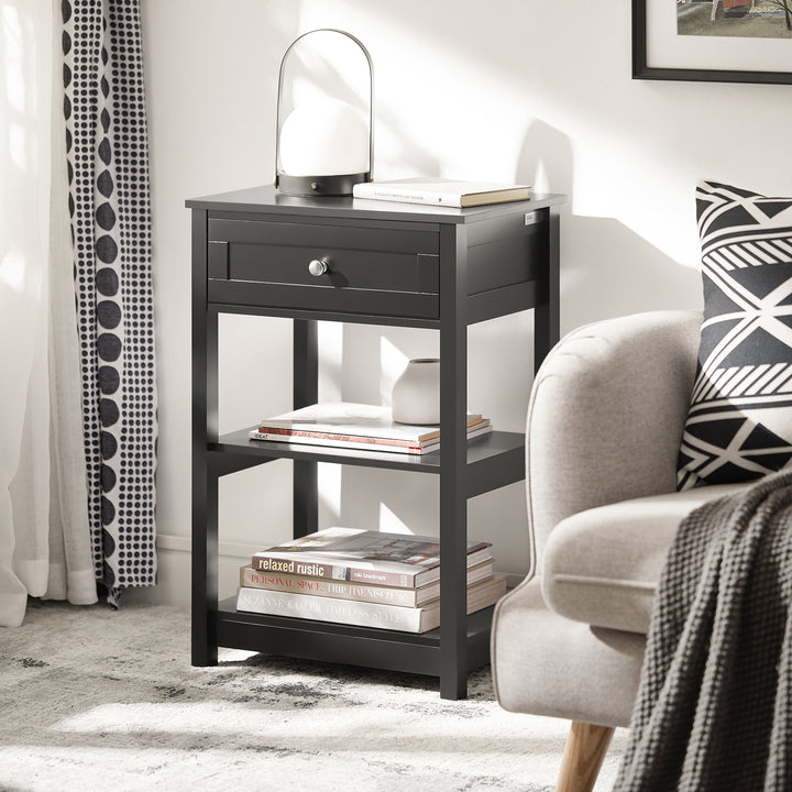 Haotian FBT46-SCH, Bedside End Table with Drawers Black Image 7