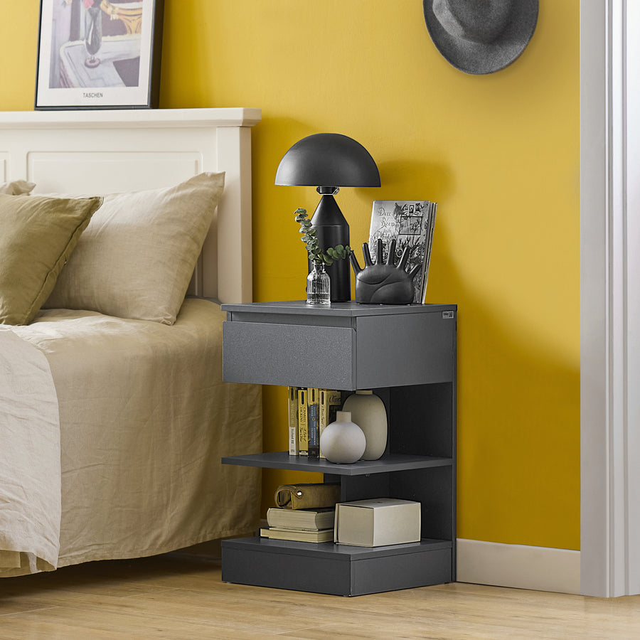 Haotian FBT49-HG, Bedside End Table with Drawers and Shelves Gray Image 1