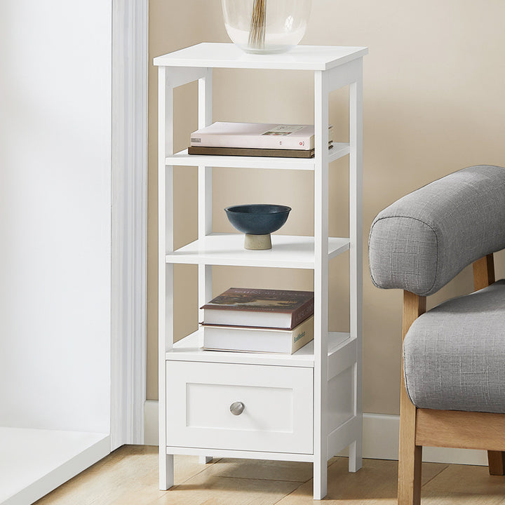 Haotian FBT91-W, White End Table with 1 Drawer, Bedside Table, End Table, Side Table, Lamp Table Image 1