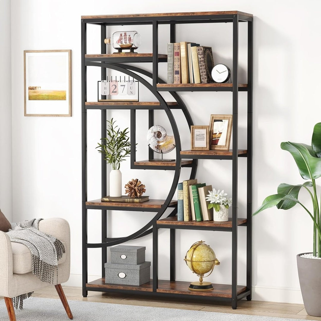 Industrial 5 Tier Etagere Bookcase, Freestanding Tall Bookshelves Display Shelf Storage Organizer with 9-Open Storage Image 1