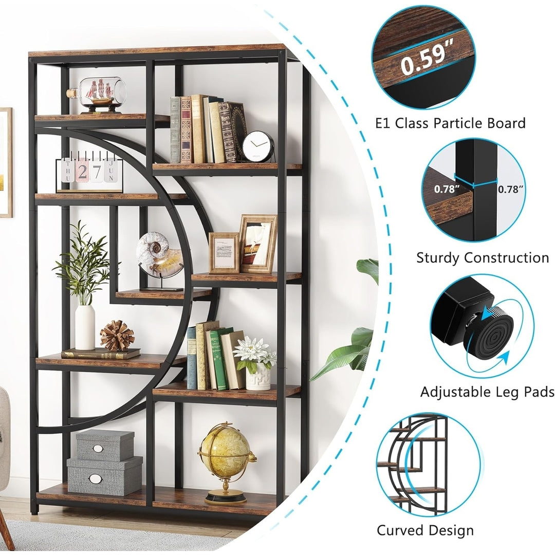 Industrial 5 Tier Etagere Bookcase, Freestanding Tall Bookshelves Display Shelf Storage Organizer with 9-Open Storage Image 3