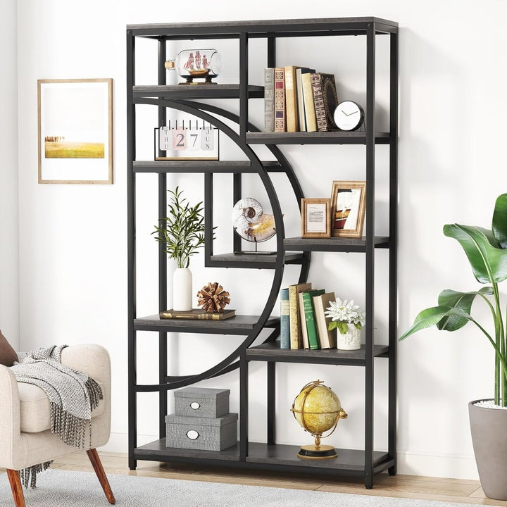 Industrial 5 Tier Etagere Bookcase, Freestanding Tall Bookshelves Display Shelf Storage Organizer with 9-Open Storage Image 5