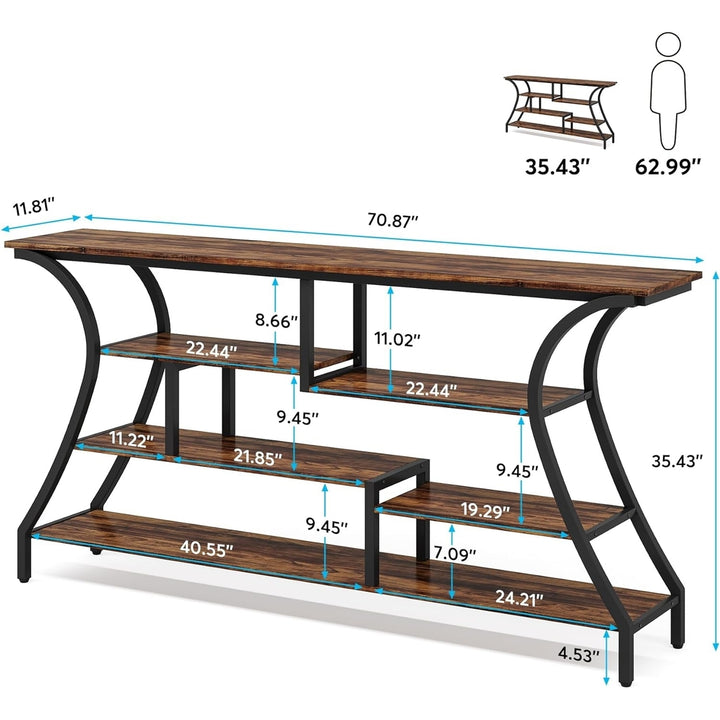 70.9" Extra Long Console Table, Industrial Narrow Sofa Table with Storage Shelves, 4 Tier Entryway Table Behind Couch Image 4