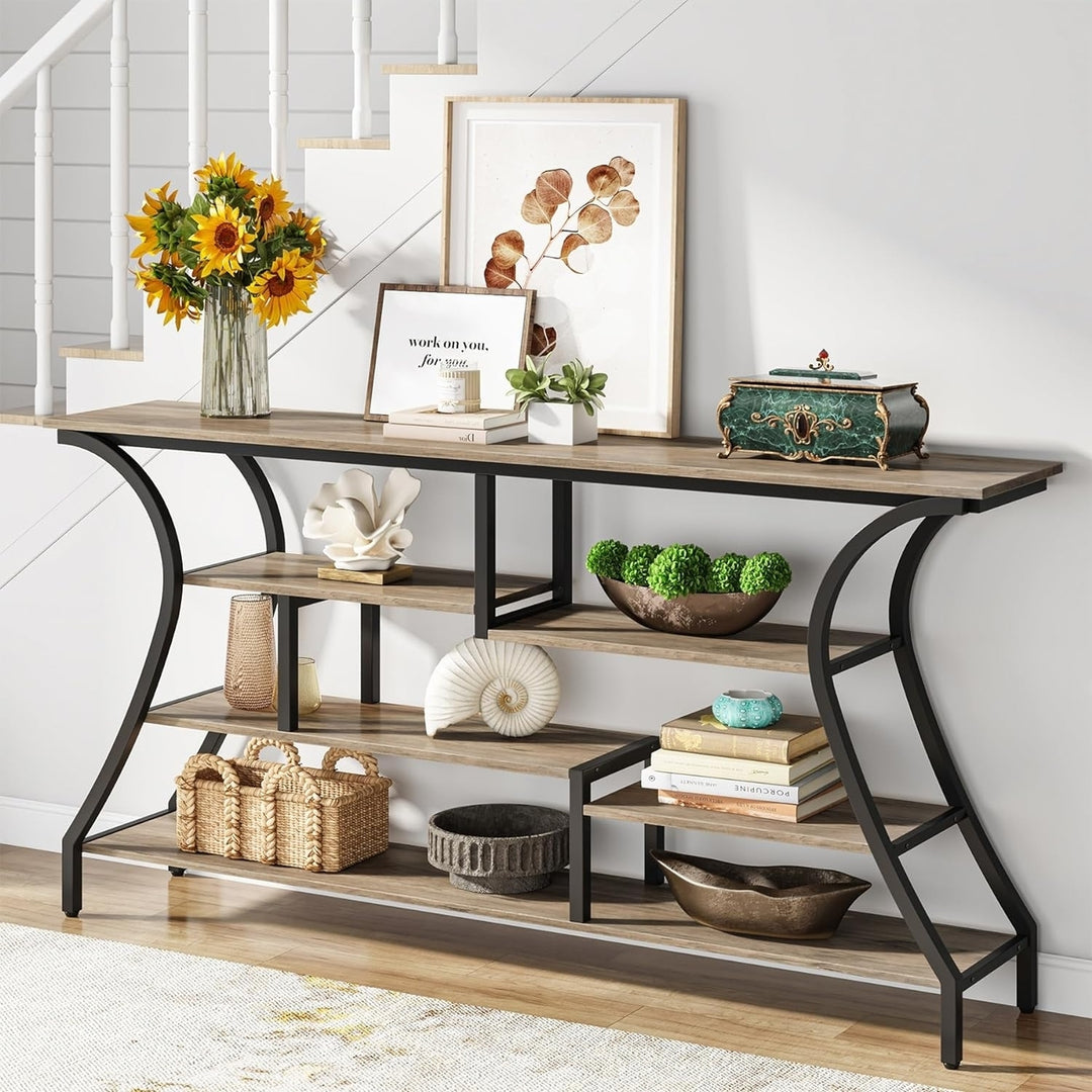 70.9" Extra Long Console Table, Industrial Narrow Sofa Table with Storage Shelves, 4 Tier Entryway Table Behind Couch Image 6
