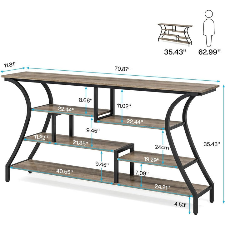 70.9" Extra Long Console Table, Industrial Narrow Sofa Table with Storage Shelves, 4 Tier Entryway Table Behind Couch Image 7