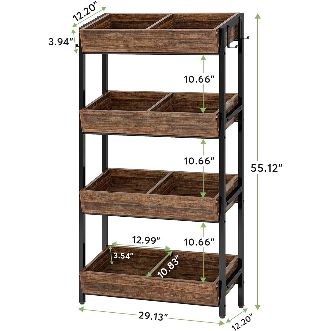 Wood Fruit Vegetable Storage Rack Stand,4-Tier Wood Snack Rack Basket Organizer Rack Image 7