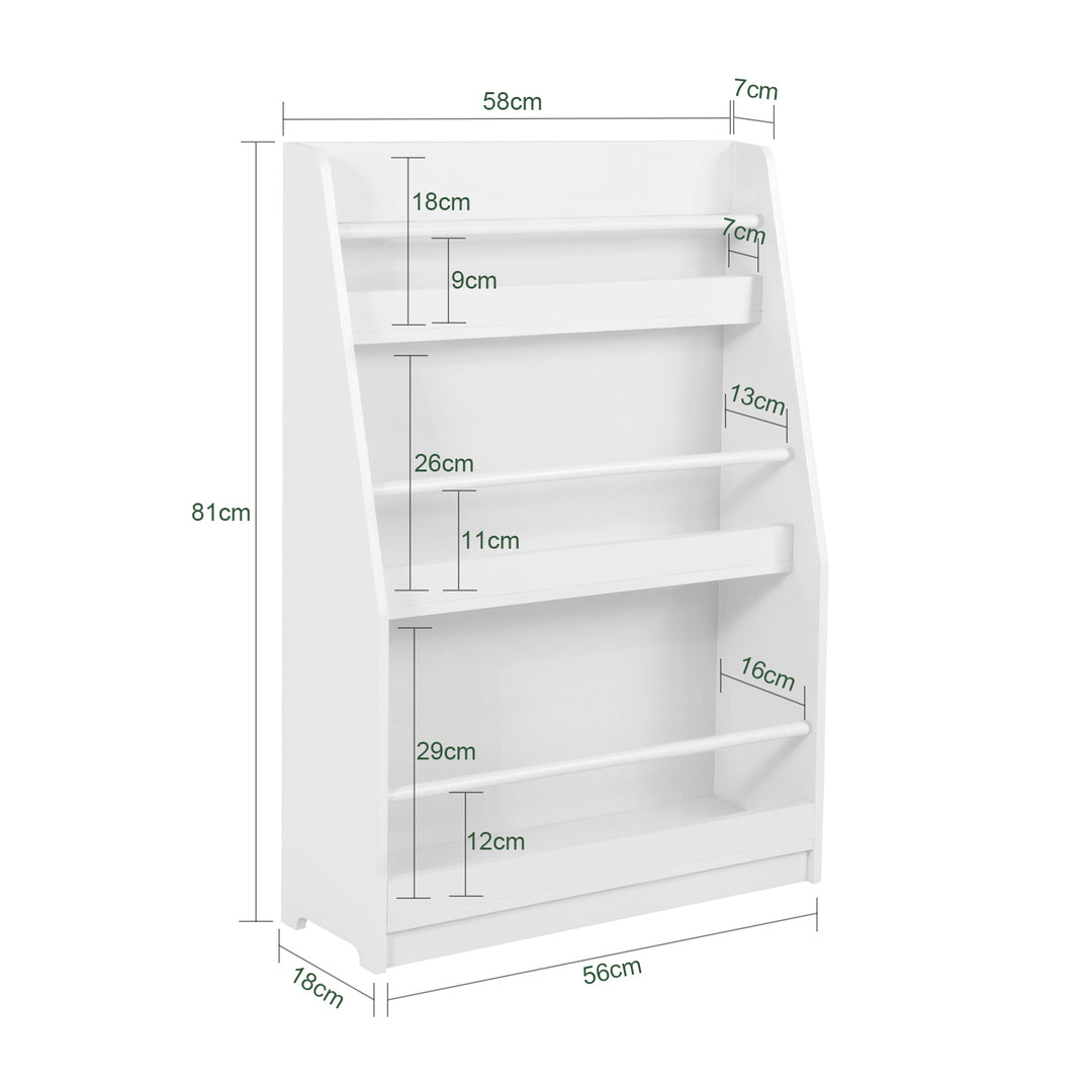 Haotian KMB45-W Childrens Bookcase White MDF 32 Inch 3 Compartment Storage Shelf Image 2