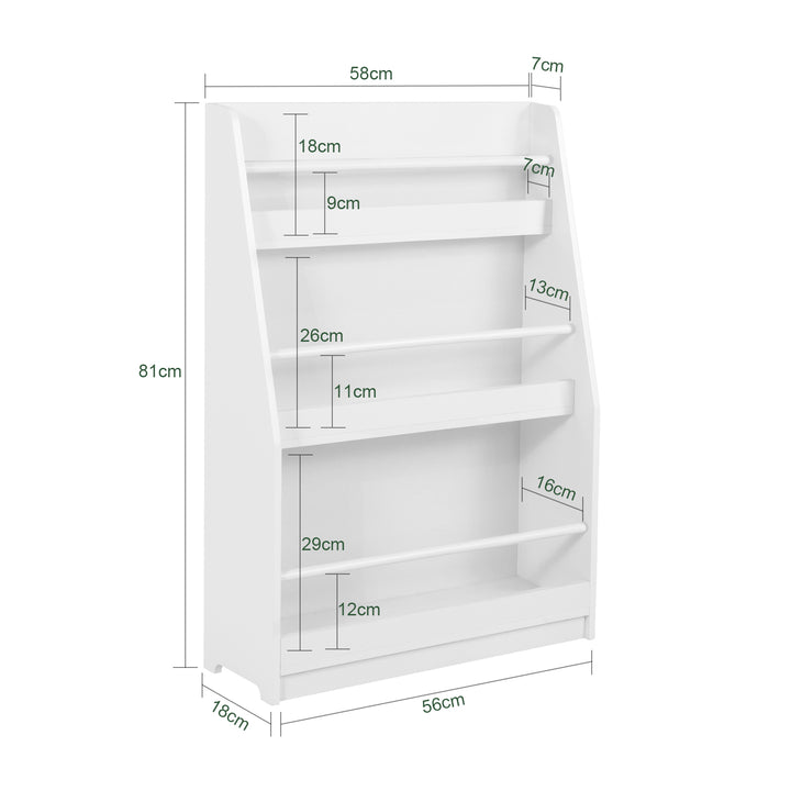 Haotian KMB45-W Childrens Bookcase White MDF 32 Inch 3 Compartment Storage Shelf Image 2