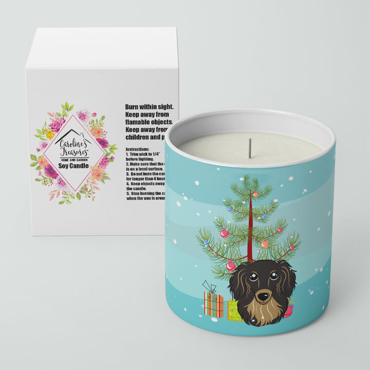 Christmas Tree and Longhair Black and Tan Dachshund 10 oz Decorative Soy Candle Image 2