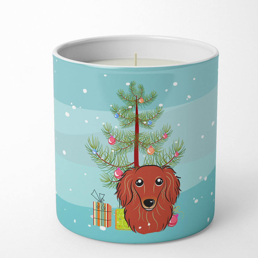 Christmas Tree and Longhair Red Dachshund 10 oz Decorative Soy Candle Image 1