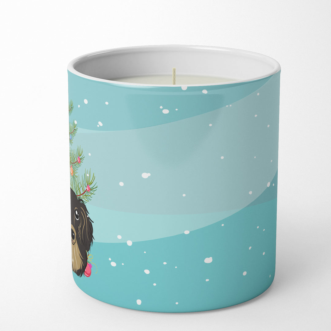 Christmas Tree and Longhair Black and Tan Dachshund 10 oz Decorative Soy Candle Image 5