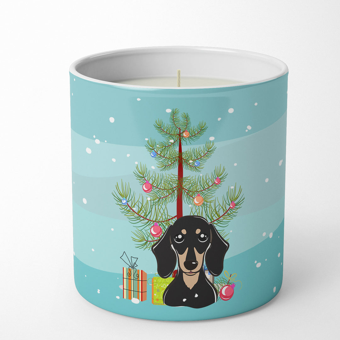 Christmas Tree and Smooth Black and Tan Dachshund 10 oz Decorative Soy Candle Image 1