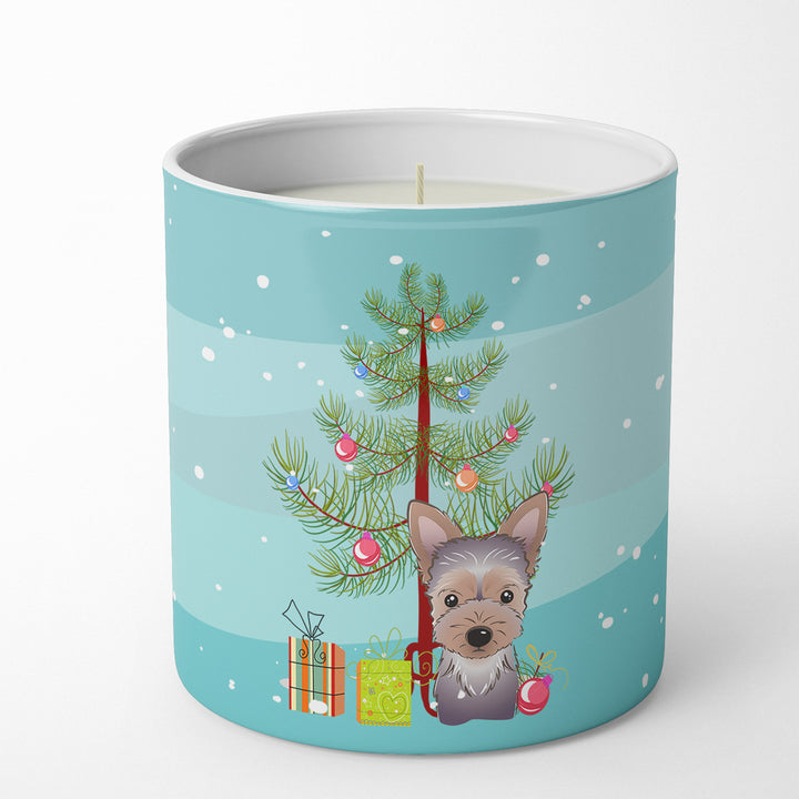 Christmas Tree and Yorkie Puppy 10 oz Decorative Soy Candle Image 1