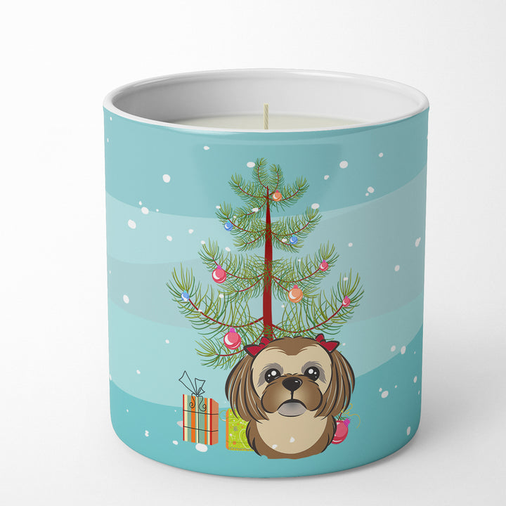 Christmas Tree and Chocolate Brown Shih Tzu 10 oz Decorative Soy Candle Image 1