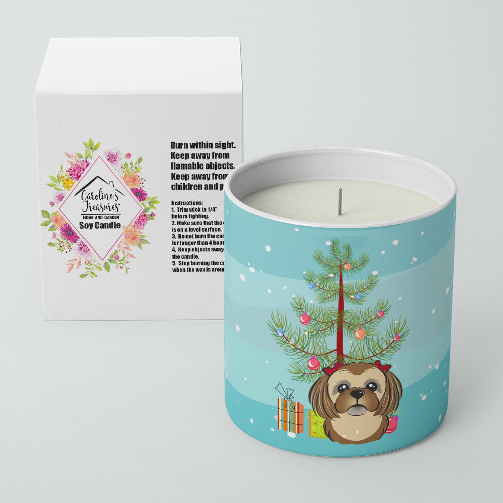 Christmas Tree and Chocolate Brown Shih Tzu 10 oz Decorative Soy Candle Image 2