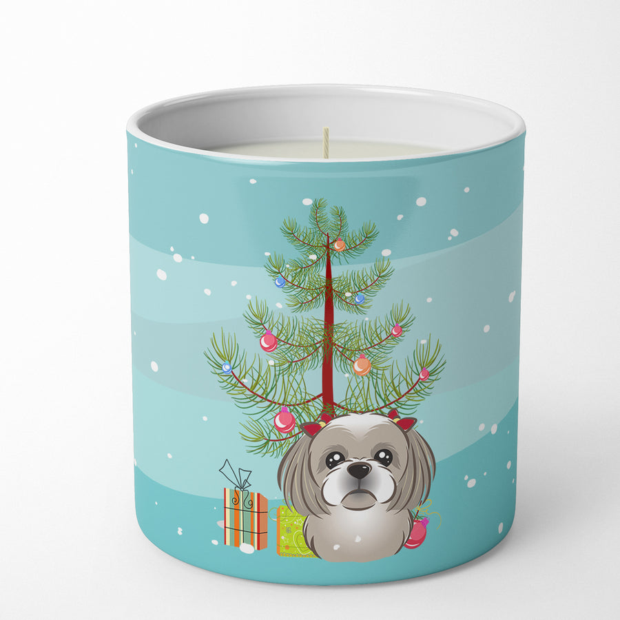 Christmas Tree and Gray Silver Shih Tzu 10 oz Decorative Soy Candle Image 1