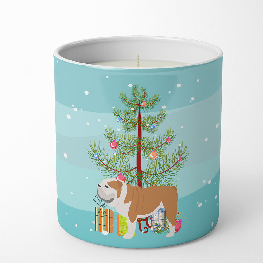 English Bulldog Merry Christmas Tree 10 oz Decorative Soy Candle Image 1