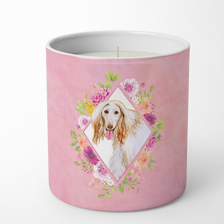 Afghan Hound Pink Flowers 10 oz Decorative Soy Candle Image 1