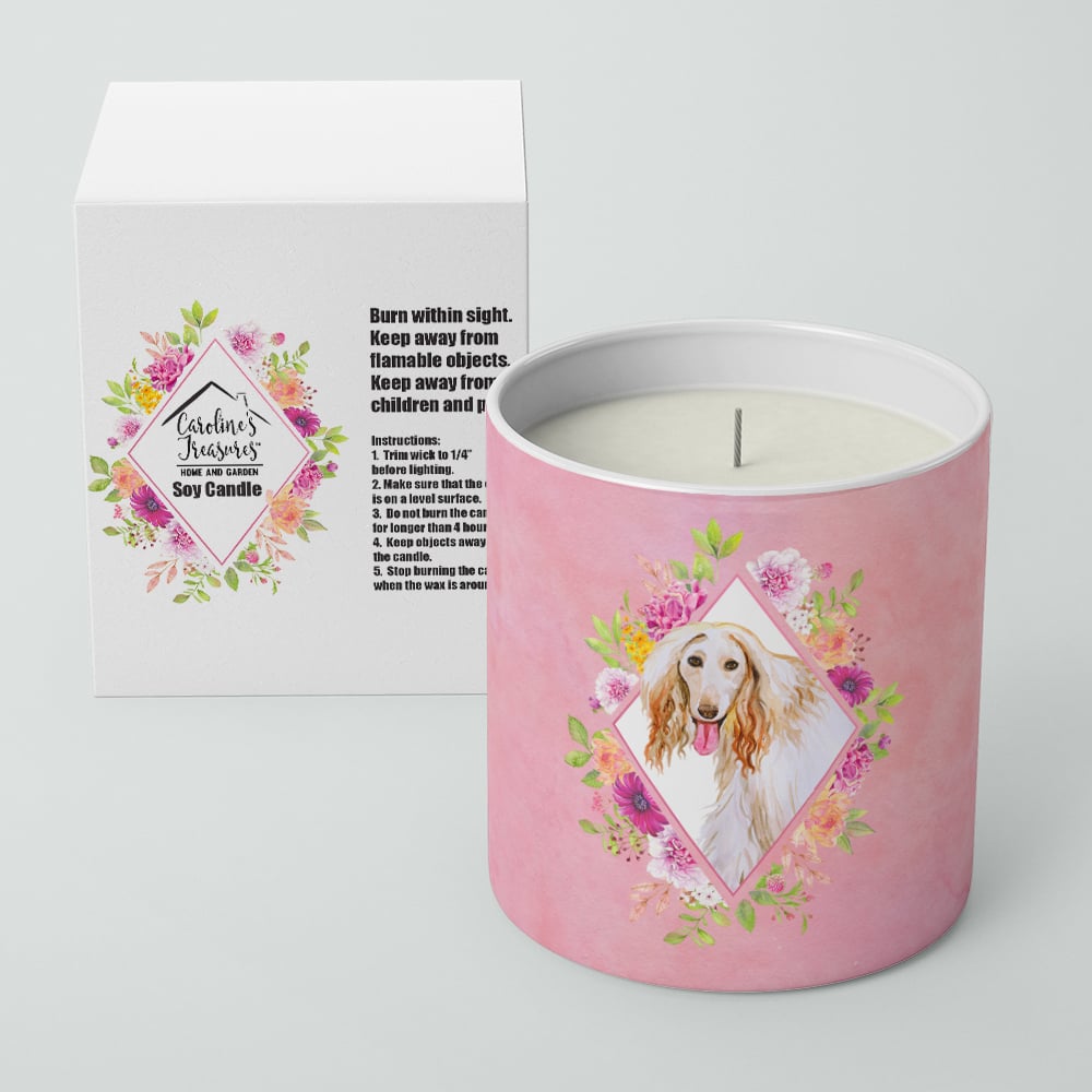 Afghan Hound Pink Flowers 10 oz Decorative Soy Candle Image 2