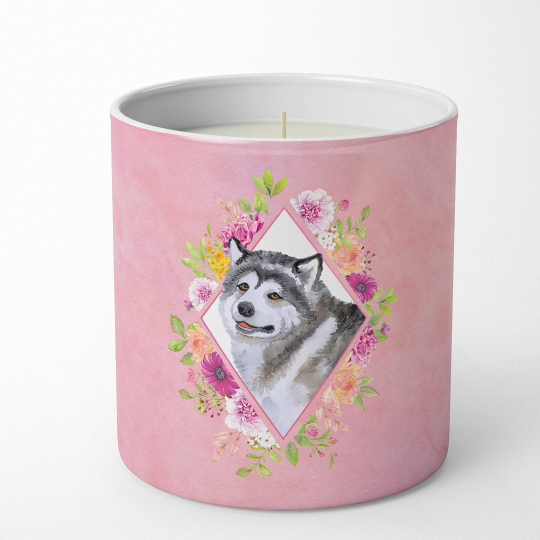 Alaskan Malamute Pink Flowers 10 oz Decorative Soy Candle Image 1