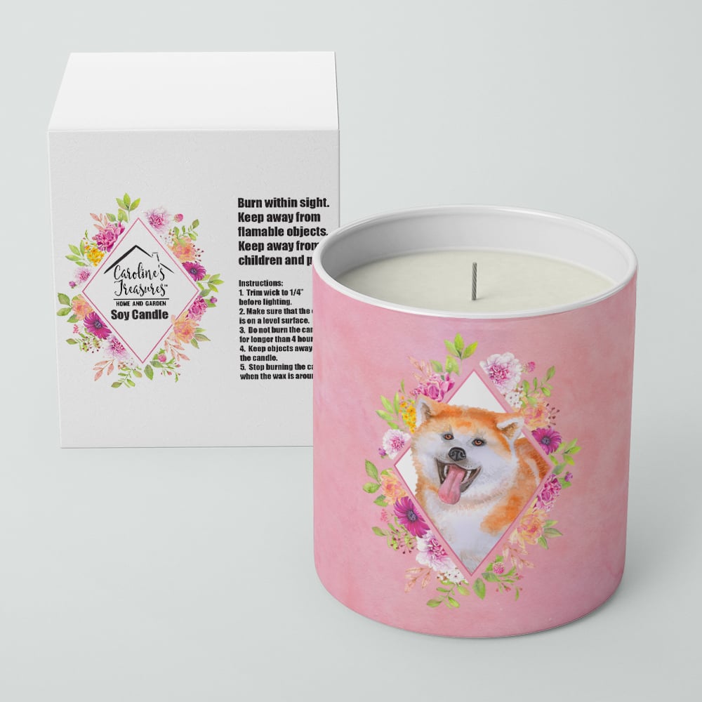 Akita Pink Flowers 10 oz Decorative Soy Candle Image 2