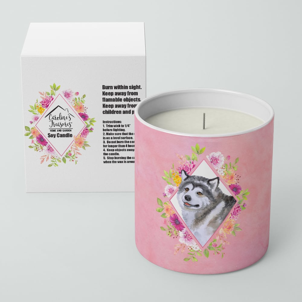 Alaskan Malamute Pink Flowers 10 oz Decorative Soy Candle Image 2