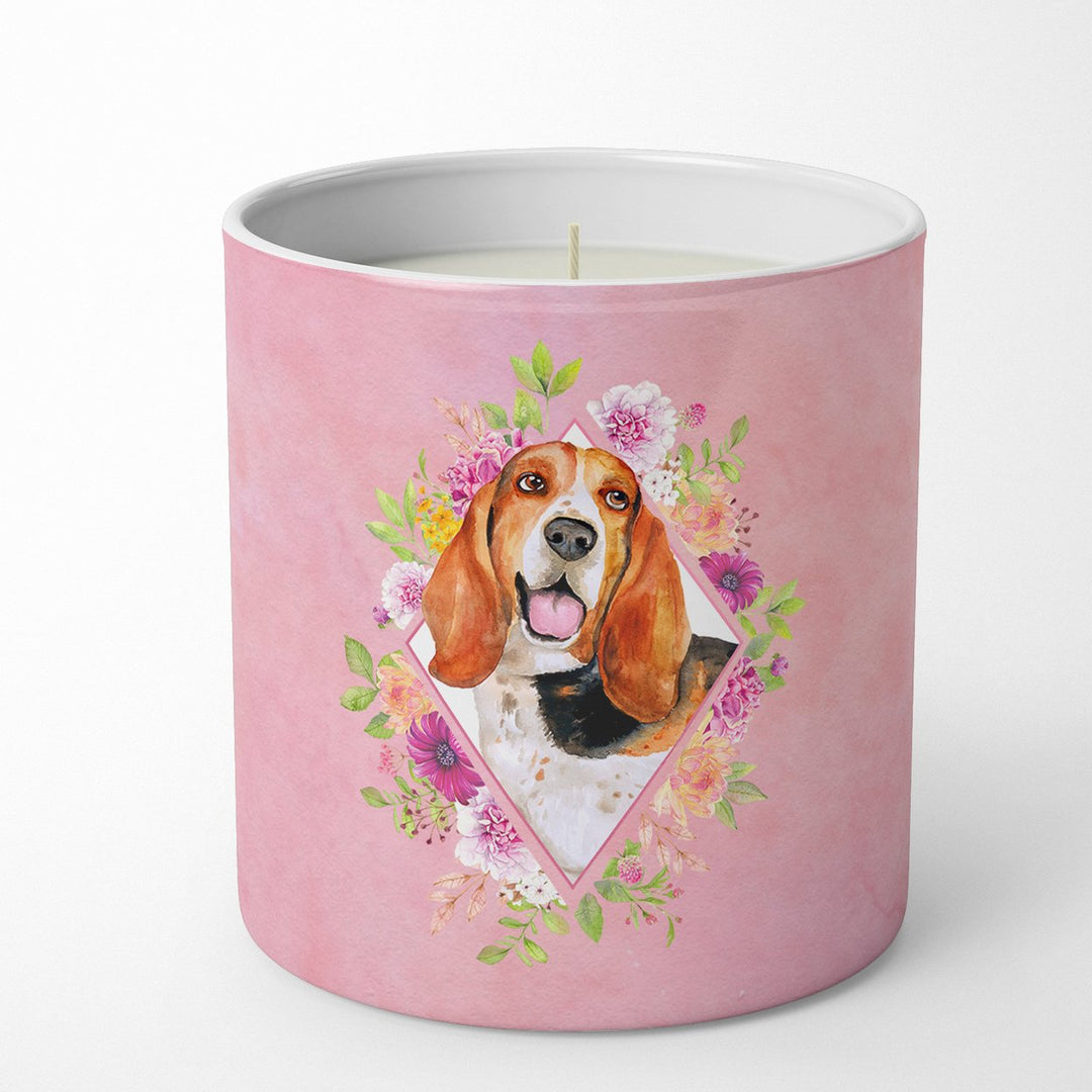 Basset Hound Pink Flowers 10 oz Decorative Soy Candle Image 1