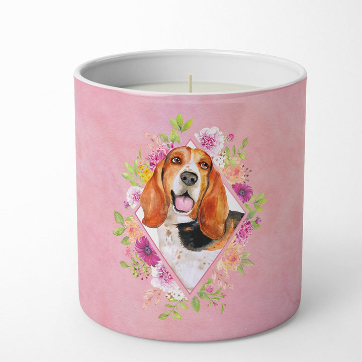 Basset Hound Pink Flowers 10 oz Decorative Soy Candle Image 1