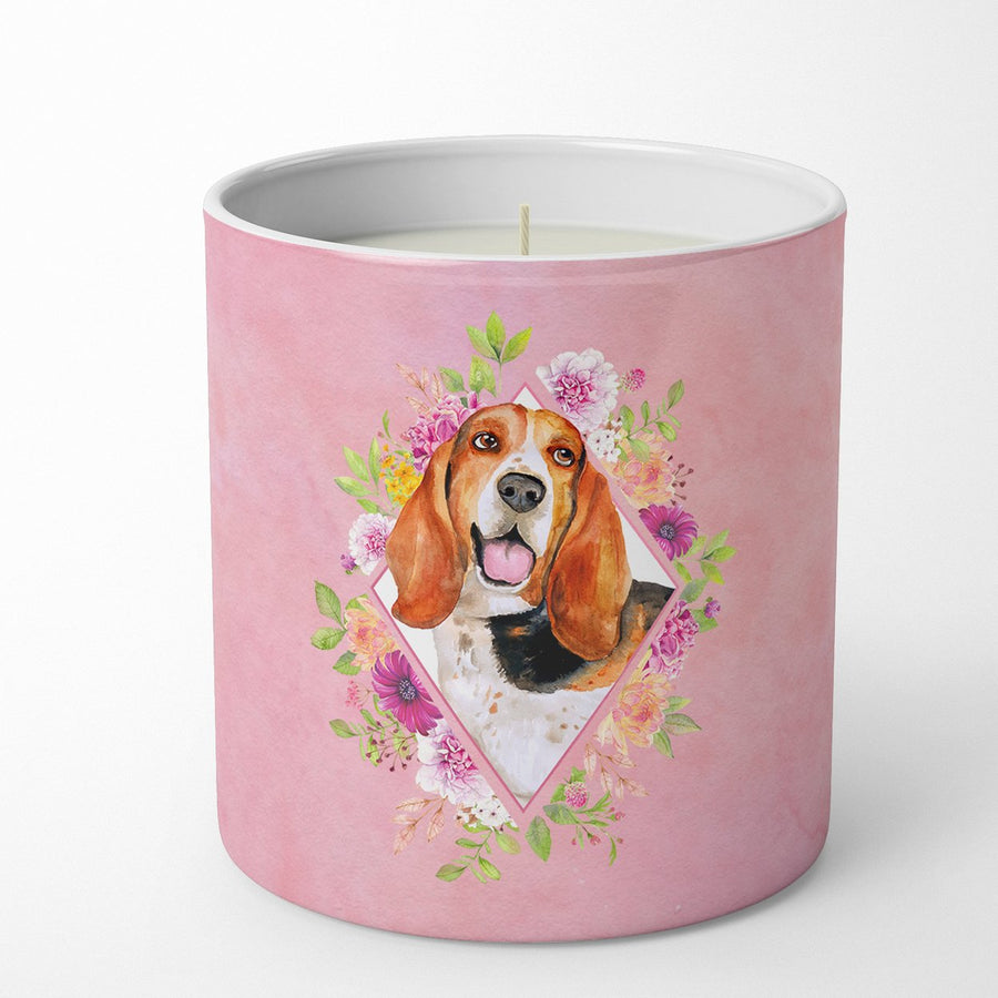 Basset Hound Pink Flowers 10 oz Decorative Soy Candle Image 1