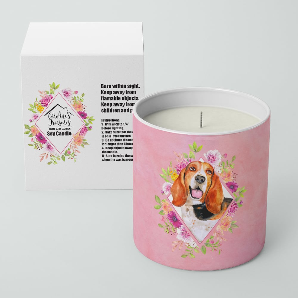 Basset Hound Pink Flowers 10 oz Decorative Soy Candle Image 2