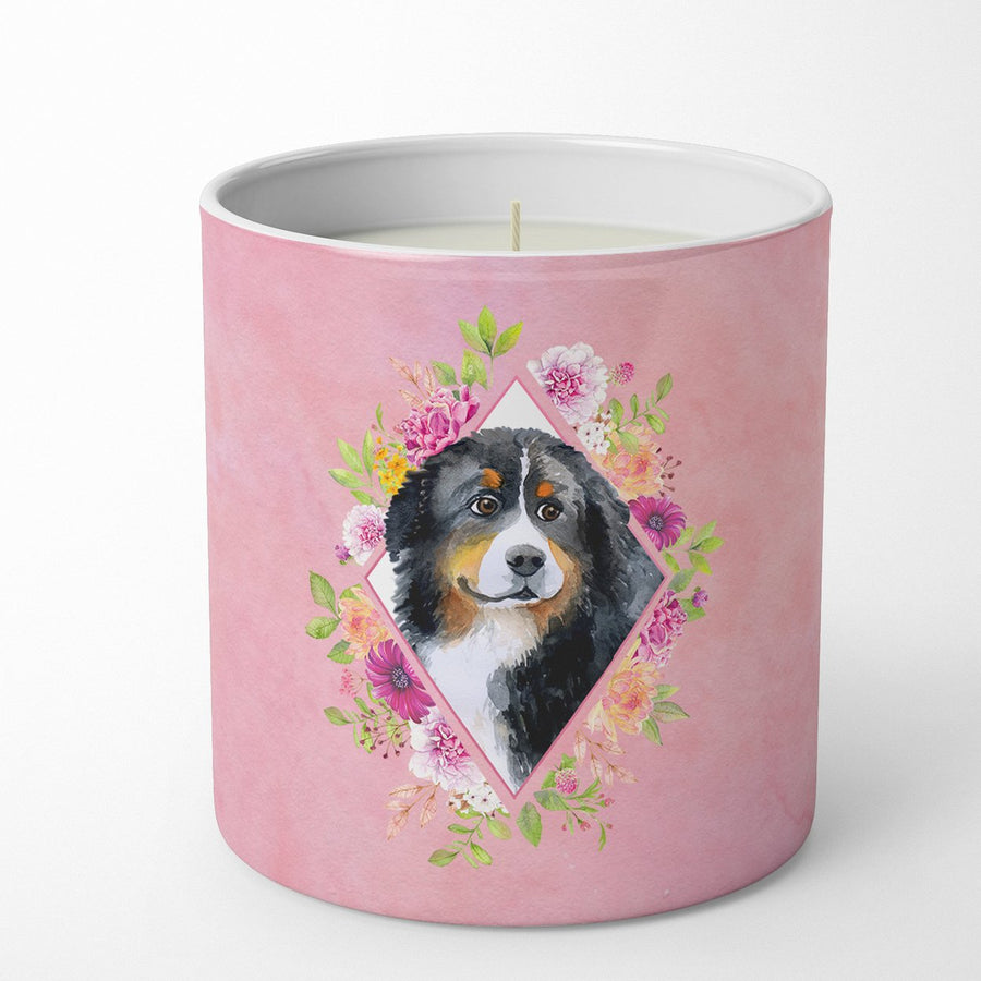 Bernese Mountain Dog Pink Flowers 10 oz Decorative Soy Candle Image 1