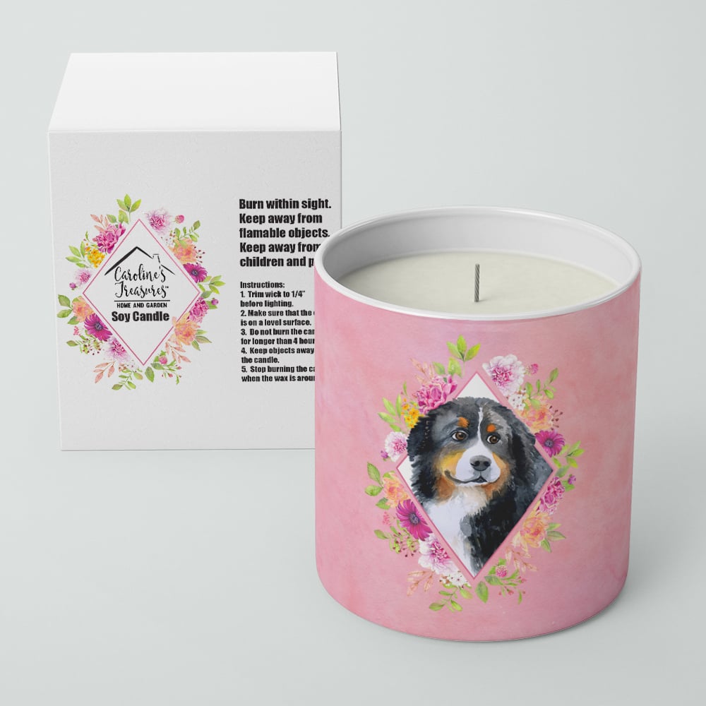 Bernese Mountain Dog Pink Flowers 10 oz Decorative Soy Candle Image 2