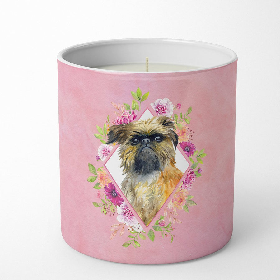 Brussels Griffon Pink Flowers 10 oz Decorative Soy Candle Image 1