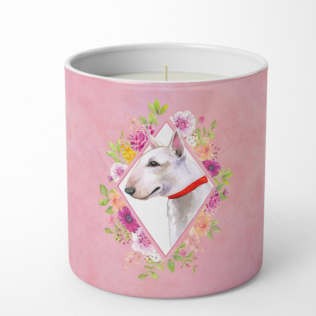 Bull Terrier Pink Flowers 10 oz Decorative Soy Candle Image 1