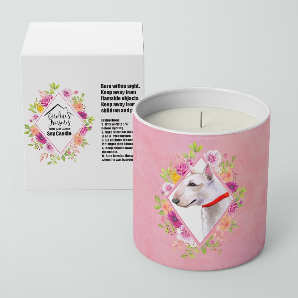 Bull Terrier Pink Flowers 10 oz Decorative Soy Candle Image 2